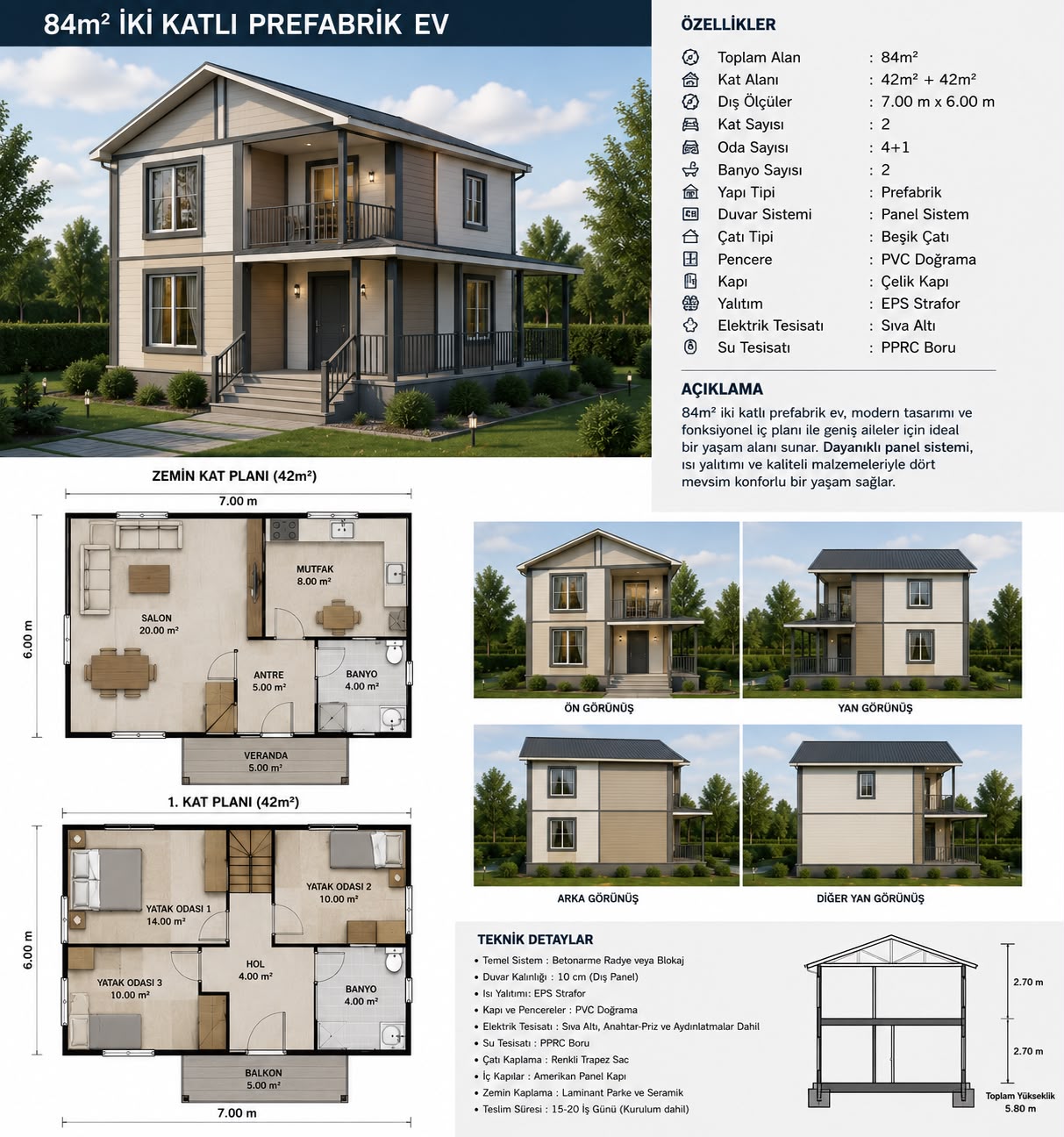 84 M2 İKİ KATLI (DUBLEKS) PREFABRİK EV